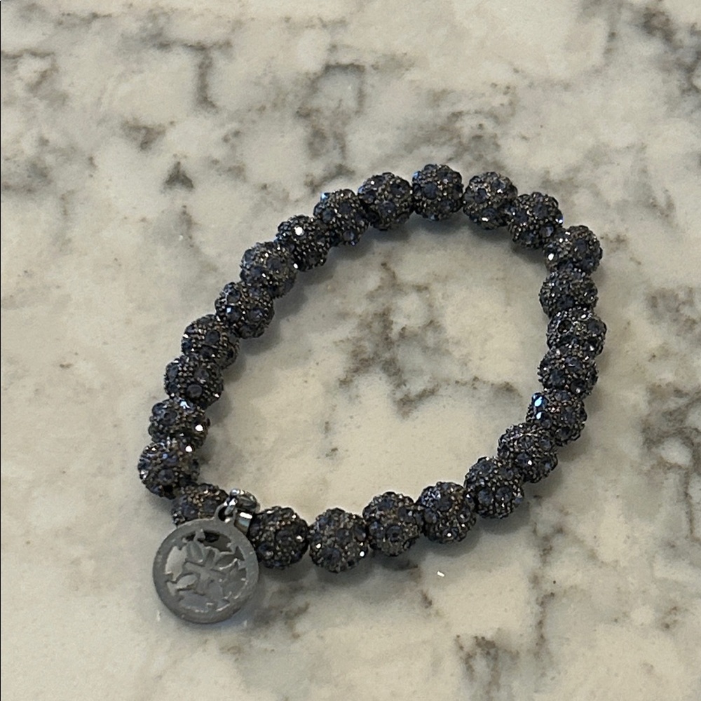 Rustic Cuff Emerson Gray/Silver Sparkling Beaded Bracelet with Logo Charm